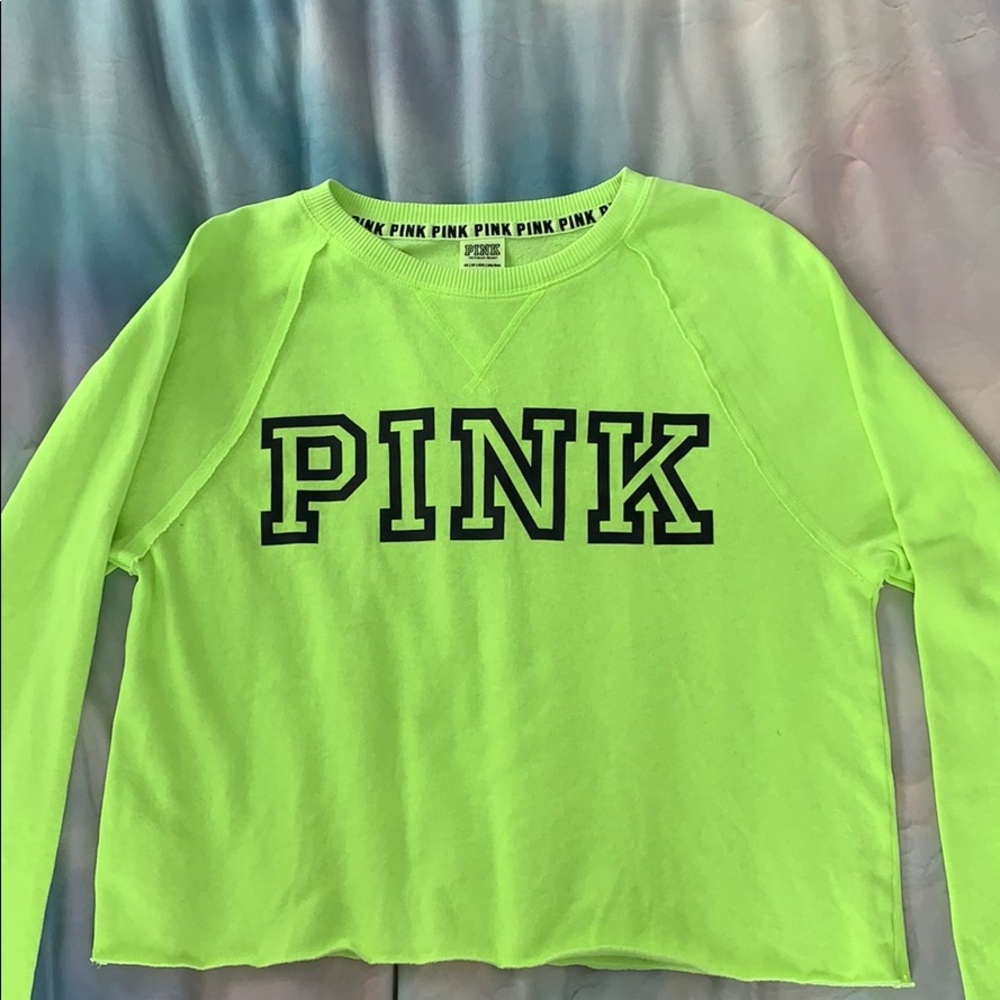 Neon lime green PINK cropped long sleeve shirt